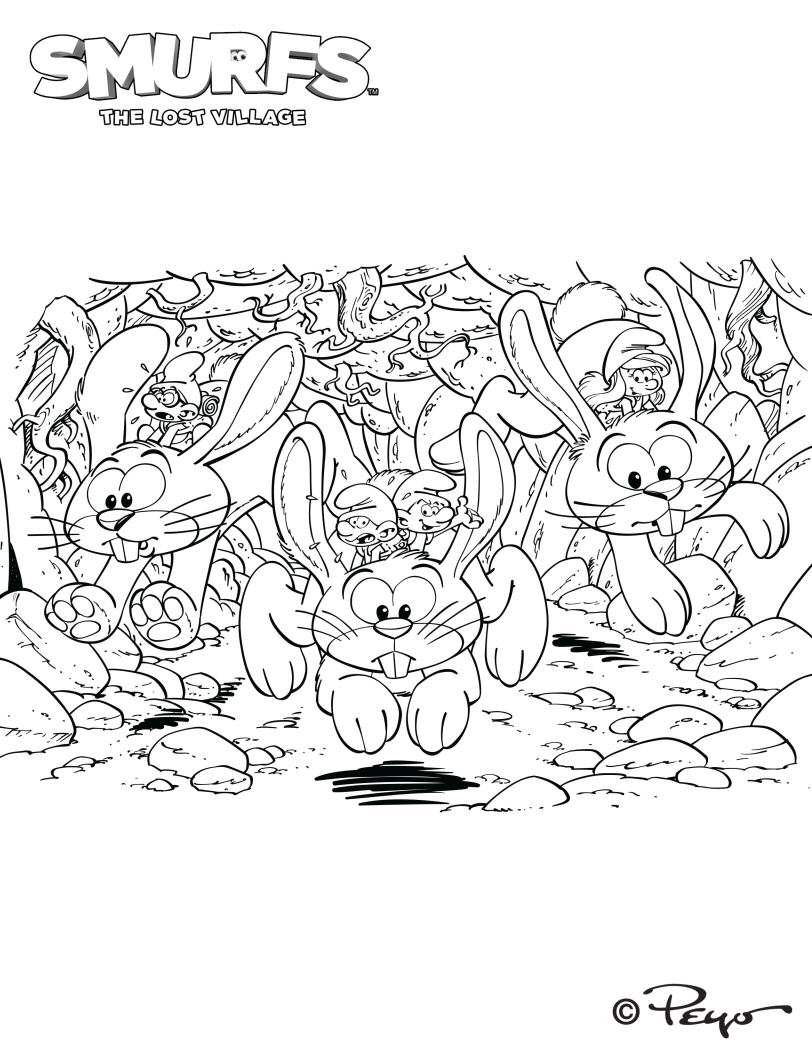 Glow bunnies, kleurplaat van Smurfen en het verloren dorp
