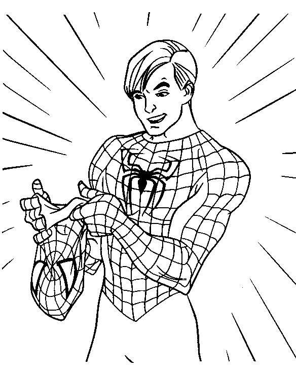 Peter ontdekt het nieuwe pak, kleurplaat van Spiderman 3
