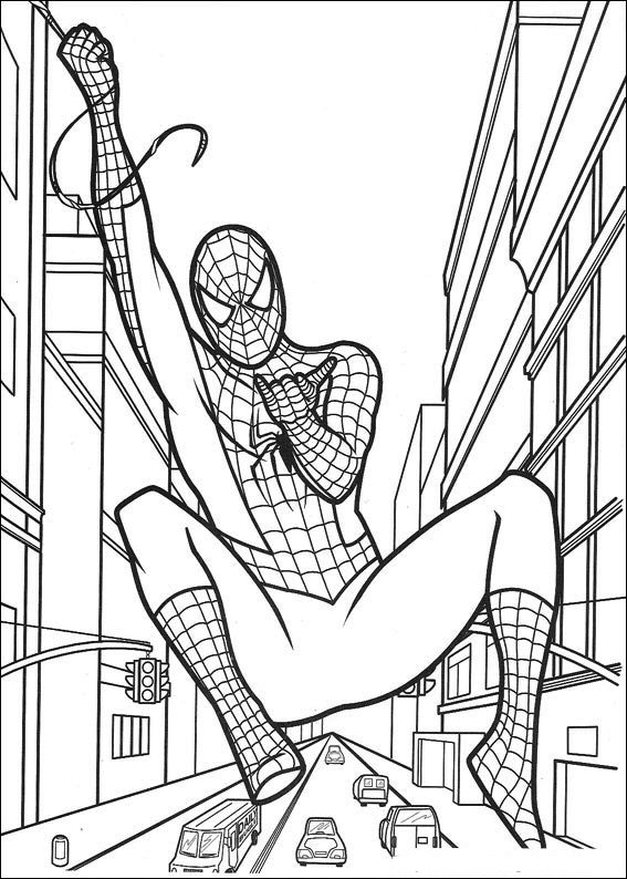 Print Spiderman slingert kleurplaat