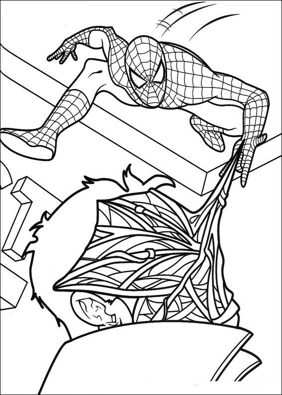 Print Spiderman gooit web kleurplaat