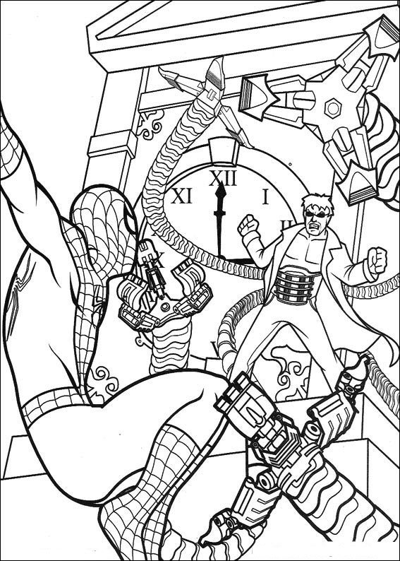 Print Spiderman wordt aangevallen kleurplaat
