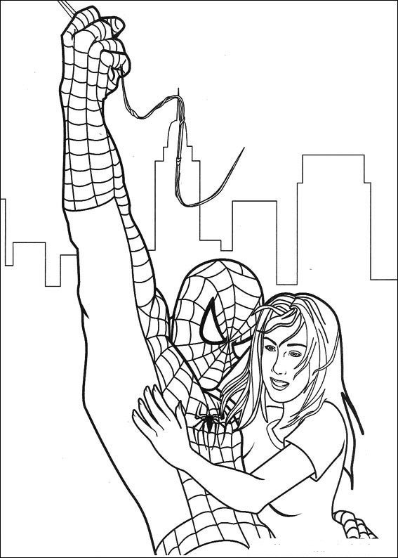 Print Spiderman redt meisje kleurplaat