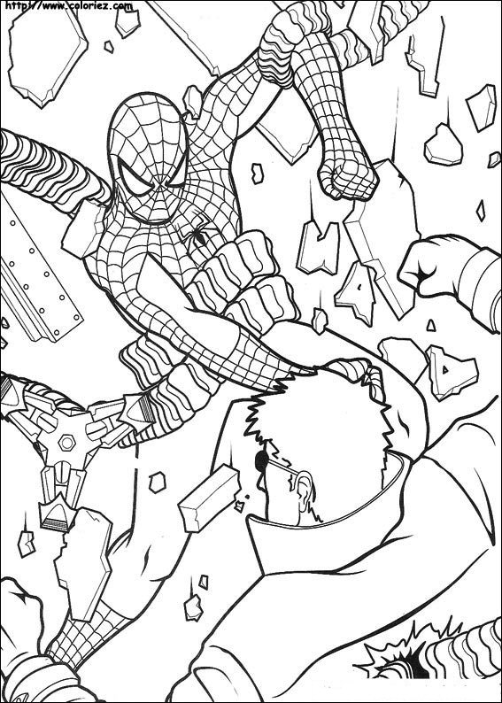 Print Spiderman vecht kleurplaat