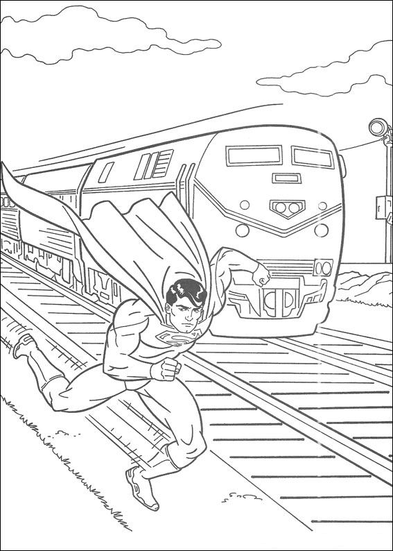 Print Superman redt een trein kleurplaat