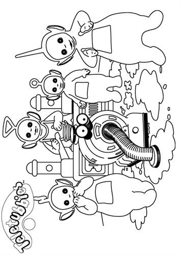 Teletubbies en Noo-Noo 1, kleurplaat van Teletubbies