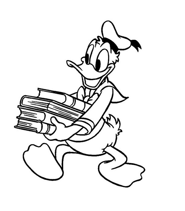 Donald met z'n schoolboeken, kleurplaat van Terug naar school