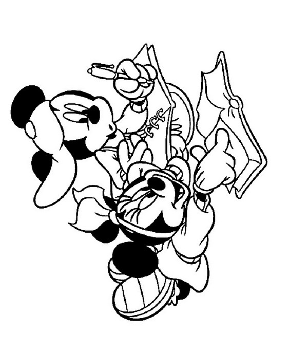 Mickey en Minnie in de boeken, kleurplaat van Terug naar school