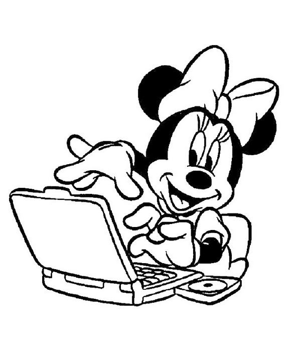 Minnie met haar laptop, kleurplaat van Terug naar school