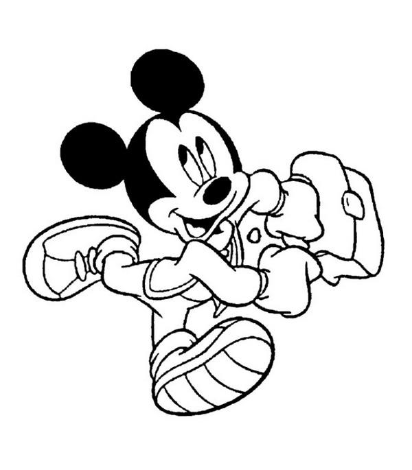 Mickey rent naar school, kleurplaat van Terug naar school