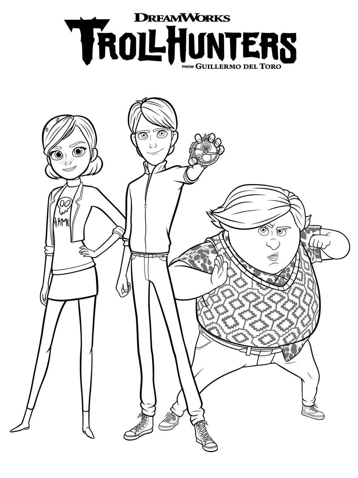 Jim Claire and Toby, kleurplaat van Trollhunters
