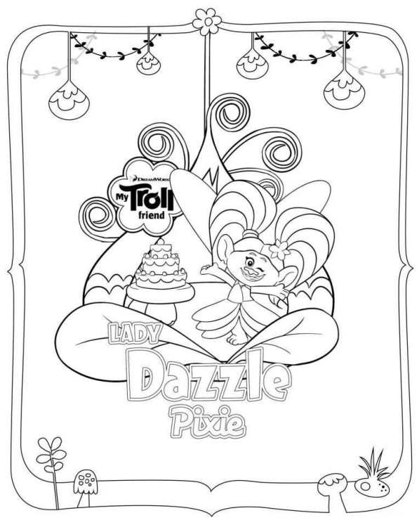 trolls dazzle, kleurplaat van Trolls