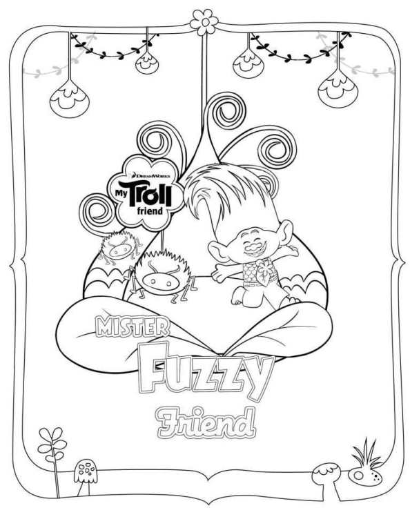 trolls fuzzy, kleurplaat van Trolls