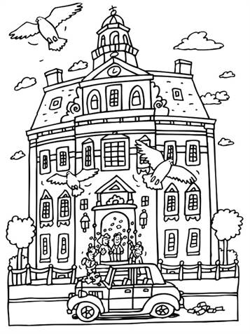 Het stadhuis, kleurplaat van Trouwen