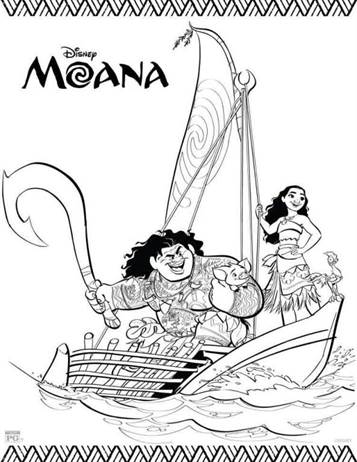 sailing, kleurplaat van Vaiana (Moana)
