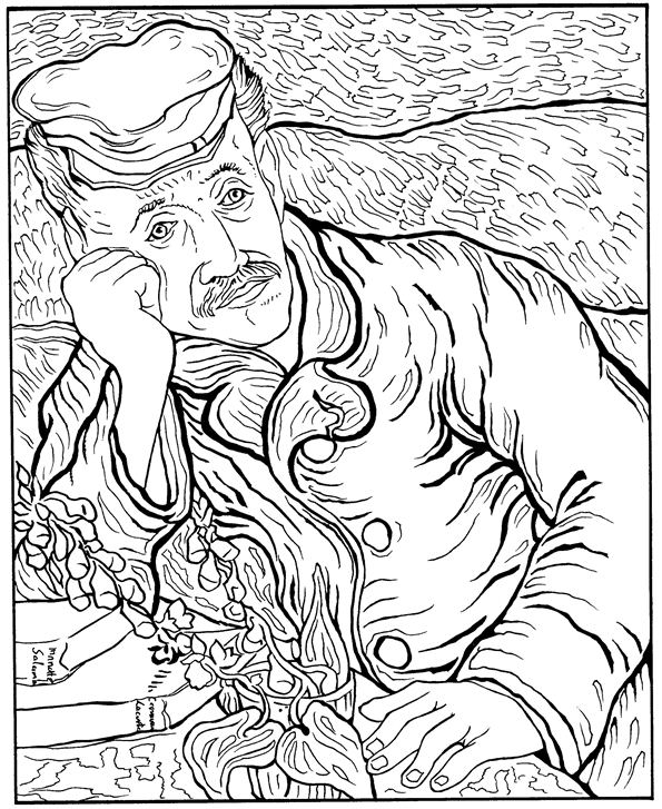 Dokter Gachet 1890, kleurplaat van Vincent van Gogh