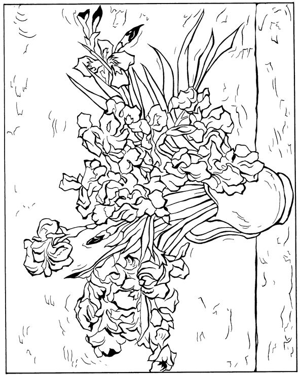 Irissen 1890, kleurplaat van Vincent van Gogh
