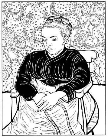 La Berceuse Augustine Roulin 1889, kleurplaat van Vincent van Gogh