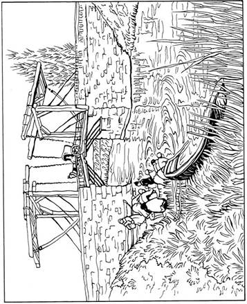 Ophaalbrug bij Arles 1888, kleurplaat van Vincent van Gogh