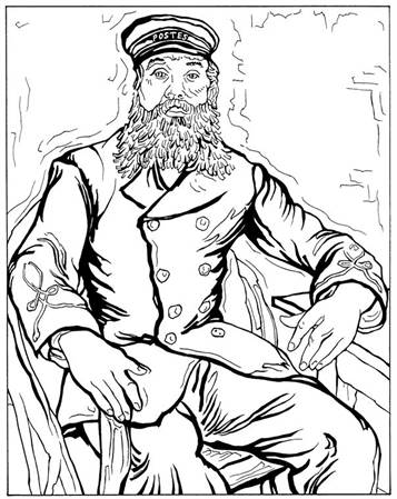 Postbode Joseph Roulin 1888, kleurplaat van Vincent van Gogh
