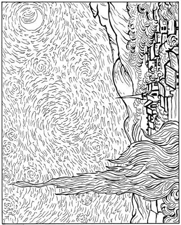Sterren 1889, kleurplaat van Vincent van Gogh