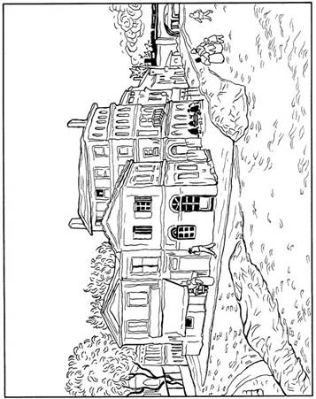 Vincents huis in Arles 1888, kleurplaat van Vincent van Gogh