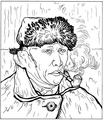 Zelfportret met verband 1889, kleurplaat van Vincent van Gogh