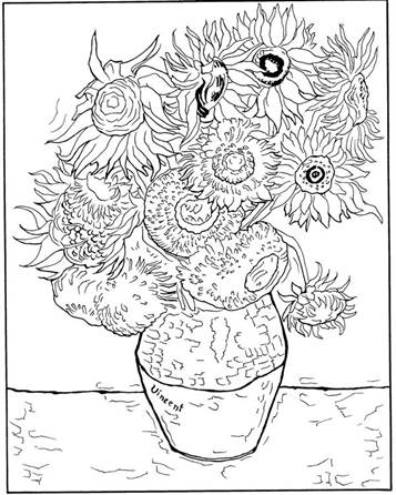 Zonnebloemen 1888, kleurplaat van Vincent van Gogh