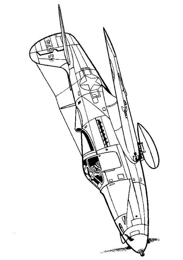 Bell P-39Q Be Aircobra 1943, kleurplaat van Vliegtuigen Tweede Wereldoorlog