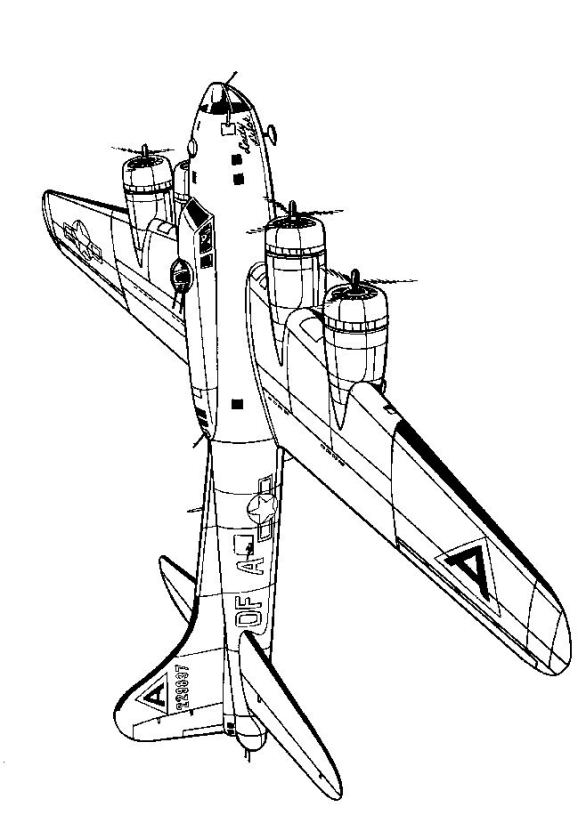 Boeing F17B Fortress 1942, kleurplaat van Vliegtuigen Tweede Wereldoorlog