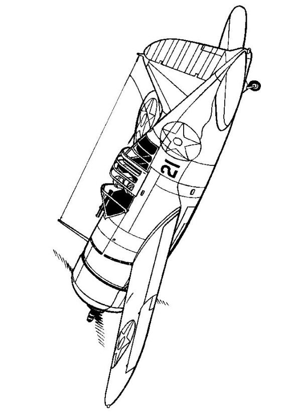Brewster F2A-3 Buffalo 1942, kleurplaat van Vliegtuigen Tweede Wereldoorlog