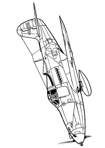 Bell P-39Q Be Aircobra 1943, kleurplaat van Vliegtuigen Tweede Wereldoorlog