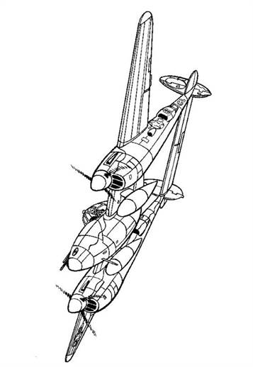 Lockheed P-38J-10 Lightening 1943, kleurplaat van Vliegtuigen Tweede Wereldoorlog