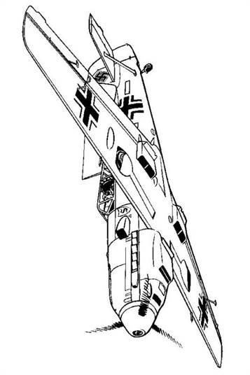 Messerschmitt Bf 109E 1940, kleurplaat van Vliegtuigen Tweede Wereldoorlog