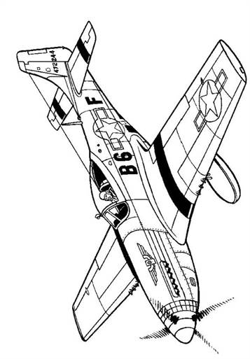 P51D Mustang 1941, kleurplaat van Vliegtuigen Tweede Wereldoorlog
