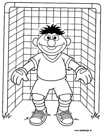 Ernie op doel, kleurplaat van Voetbal