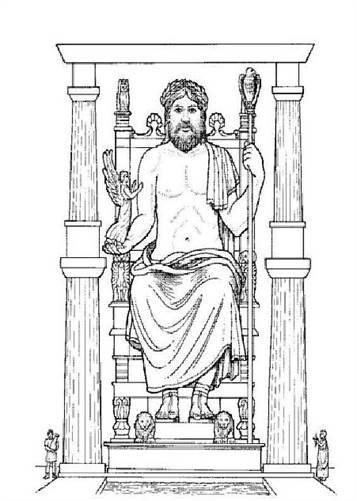 Standbeeld Zeus, kleurplaat van Wereld wonder II