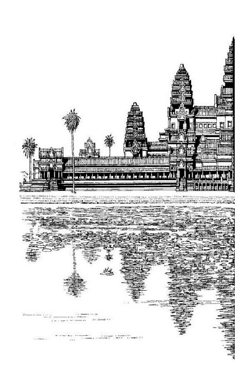 Print Angkor Wat, Hindoe Tempel (deel 1) kleurplaat