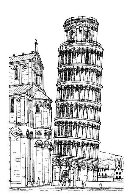Print Scheve toren van Pisa, Italie kleurplaat