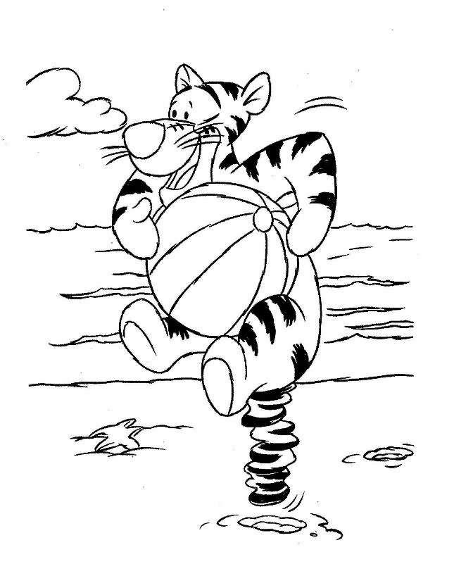 Teigetje op het strand, kleurplaat van Winnie de Poeh en Teigetje