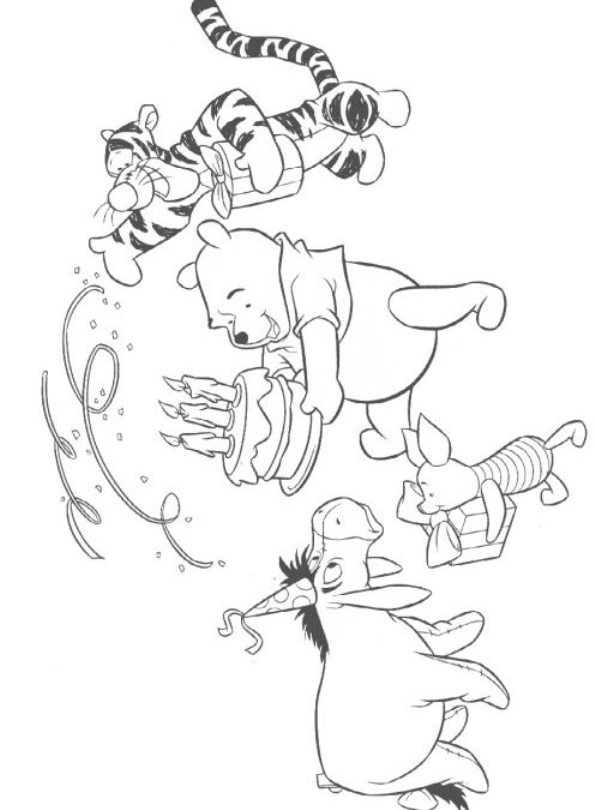 Pooh met taart, kleurplaat van Winnie de Pooh
