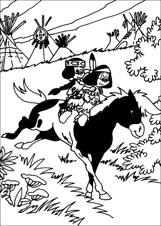 Print Yakari te paard kleurplaat