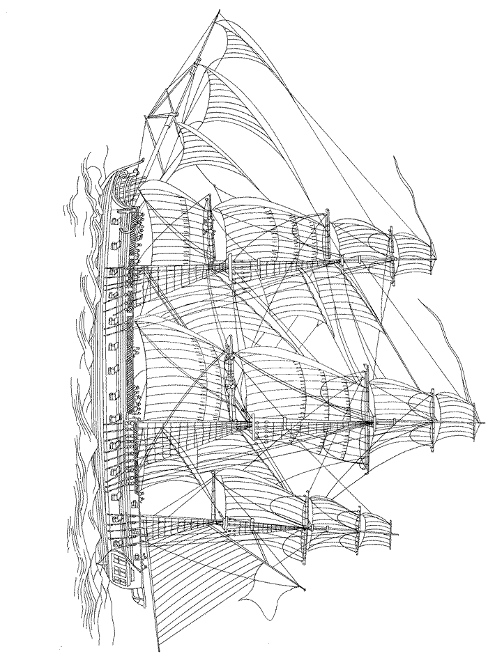 Print Essex, amerikaans fregat, 1812 kleurplaat