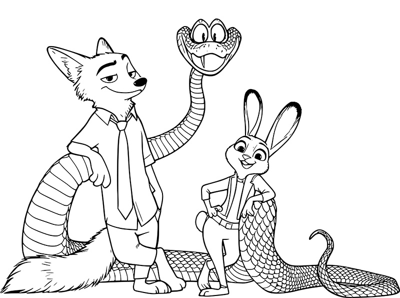 Nick and Judy with Gary, kleurplaat van Zootropolis 2